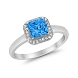 Halo Engagement Ring Simulated Cubic Zirconia 925 Sterling Silver