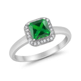 Halo Engagement Ring Simulated Cubic Zirconia 925 Sterling Silver