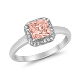 Halo Engagement Ring Simulated Cubic Zirconia 925 Sterling Silver