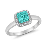 Halo Engagement Ring Simulated Cubic Zirconia 925 Sterling Silver