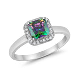 Halo Engagement Ring Simulated Cubic Zirconia 925 Sterling Silver