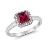 Halo Engagement Ring Simulated Cubic Zirconia 925 Sterling Silver