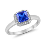 Halo Engagement Ring Simulated Cubic Zirconia 925 Sterling Silver