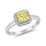 Halo Engagement Ring Simulated Cubic Zirconia 925 Sterling Silver