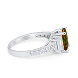 Emerald Cut Engagement Ring Round Simulated Cubic Zirconia 925 Sterling Silver