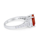 Emerald Cut Engagement Ring Round Simulated Cubic Zirconia 925 Sterling Silver