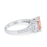 Emerald Cut Engagement Ring Round Simulated Cubic Zirconia 925 Sterling Silver