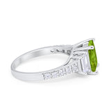 Emerald Cut Engagement Ring Round Simulated Cubic Zirconia 925 Sterling Silver