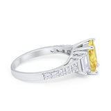 Emerald Cut Engagement Ring Round Simulated Cubic Zirconia 925 Sterling Silver