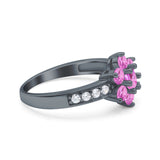 Flower Solitaire Wedding Engagement Ring Simulated Cubic Zirconia 925 Sterling Silver