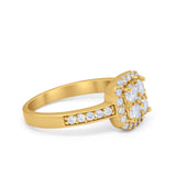 Halo Dazzling Accent Wedding Ring Simulated Cubic Zirconia 925 Sterling Silver