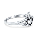 Heart Claddagh Art Deco Wedding Ring Simulated Cubic Zirconia 925 Sterling Silver