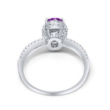 Halo Fashion Ring Oval Simulated Cubic Zirconia Accent 925 Sterling Silver