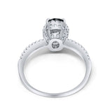 Halo Fashion Ring Oval Simulated Cubic Zirconia Accent 925 Sterling Silver