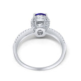 Halo Fashion Ring Oval Simulated Cubic Zirconia Accent 925 Sterling Silver