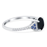 Art Deco Wedding Engagement Bridal Ring Round Simulated Blue Sapphire Cubic Zirconia 925 Sterling Silver