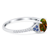 Art Deco Wedding Engagement Bridal Ring Round Simulated Blue Sapphire Cubic Zirconia 925 Sterling Silver