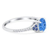 Art Deco Wedding Engagement Bridal Ring Round Simulated Blue Sapphire Cubic Zirconia 925 Sterling Silver