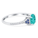 Art Deco Wedding Engagement Bridal Ring Round Simulated Blue Sapphire Cubic Zirconia 925 Sterling Silver