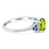 Art Deco Wedding Engagement Bridal Ring Round Simulated Blue Sapphire Cubic Zirconia 925 Sterling Silver