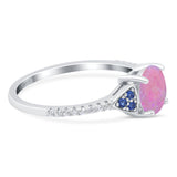 Art Deco Wedding Engagement Bridal Ring Round Simulated Blue Sapphire Cubic Zirconia 925 Sterling Silver