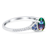 Art Deco Wedding Engagement Bridal Ring Round Simulated Blue Sapphire Cubic Zirconia 925 Sterling Silver