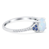 Art Deco Wedding Engagement Bridal Ring Round Simulated Blue Sapphire Cubic Zirconia 925 Sterling Silver