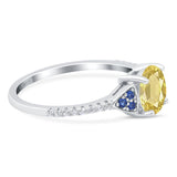 Art Deco Wedding Engagement Bridal Ring Round Simulated Blue Sapphire Cubic Zirconia 925 Sterling Silver