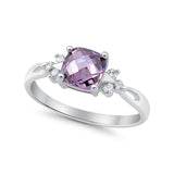 Wedding Ring Cushion Cut Simulated Purple Amethyst Round CZ 925 Sterling Silver RC105849