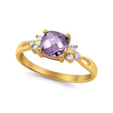 Wedding Ring Cushion Cut Simulated Purple Amethyst Round CZ 925 Sterling Silver RC105849