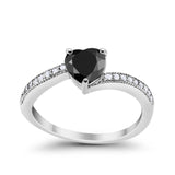 Heart Promise Ring Simulated Round Cubic Zirconia 925 Sterling Silver
