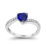 Heart Promise Ring Simulated Round Cubic Zirconia 925 Sterling Silver