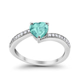 Heart Promise Ring Simulated Round Cubic Zirconia 925 Sterling Silver