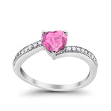 Heart Promise Ring Simulated Round Cubic Zirconia 925 Sterling Silver