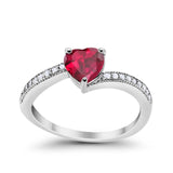 Heart Promise Ring Simulated Round Cubic Zirconia 925 Sterling Silver