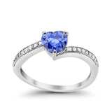 Heart Promise Ring Simulated Round Cubic Zirconia 925 Sterling Silver