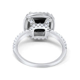 Halo Wedding Ring Cushion Cut Round Simulated Cubic Zirconia 925 Sterling Silver