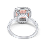 Halo Wedding Ring Cushion Cut Round Simulated Cubic Zirconia 925 Sterling Silver