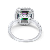 Halo Wedding Ring Cushion Cut Round Simulated Cubic Zirconia 925 Sterling Silver