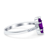 Marquise Solitaire Accent Dazzling Wedding Engagement Ring Round Simulated Cubic Zirconia 925 Sterling Silver