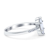 Marquise Solitaire Accent Dazzling Wedding Engagement Ring Round Simulated Cubic Zirconia 925 Sterling Silver