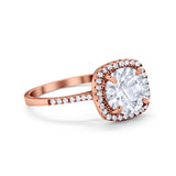 Halo Wedding Engagement Ring Round Simulated Cubic Zirconia 925 Sterling Silver