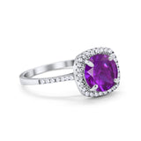 Halo Wedding Engagement Ring Round Simulated Cubic Zirconia 925 Sterling Silver