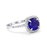Halo Wedding Engagement Ring Round Simulated Cubic Zirconia 925 Sterling Silver