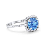 Halo Wedding Engagement Ring Round Simulated Cubic Zirconia 925 Sterling Silver