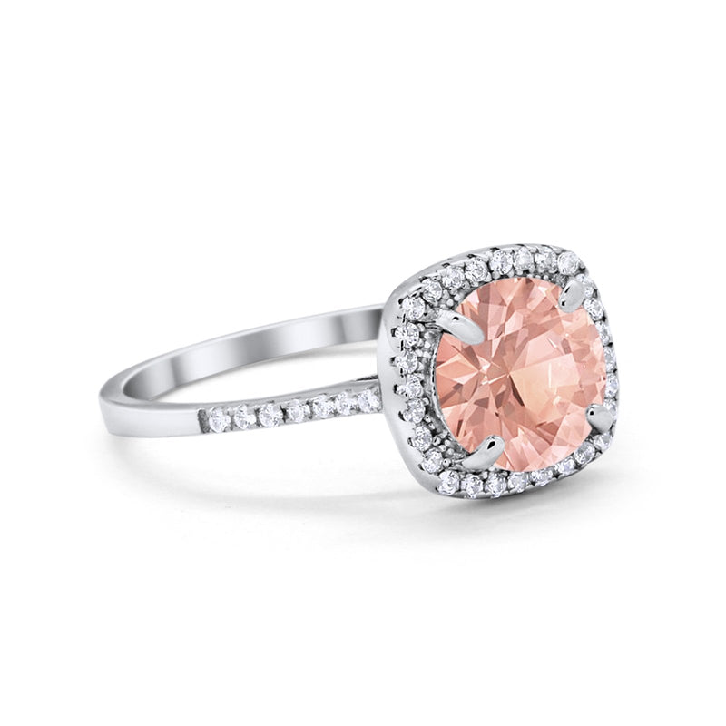 Halo Wedding Engagement Ring Round Simulated Cubic Zirconia 925 Sterling Silver