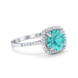 Halo Wedding Engagement Ring Round Simulated Cubic Zirconia 925 Sterling Silver