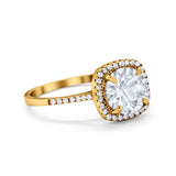 Halo Wedding Engagement Ring Round Simulated Cubic Zirconia 925 Sterling Silver