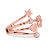 Heart and Star Ring Round Simulated Cubic Zirconia 925 Sterling Silver