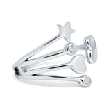 Heart and Star Ring Round Simulated Cubic Zirconia 925 Sterling Silver